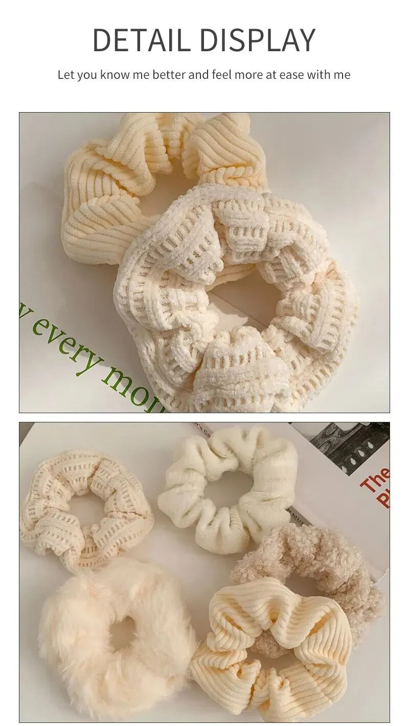 7 Piece Women's Plush Hair Scrunchies Set - Solid Color Cotton Blend Ponytail Holders & Hair Ties