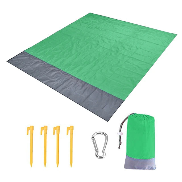 2x2.1m Waterproof Beach Blanket | Portable Sand-Free Picnic Mat with Anchors