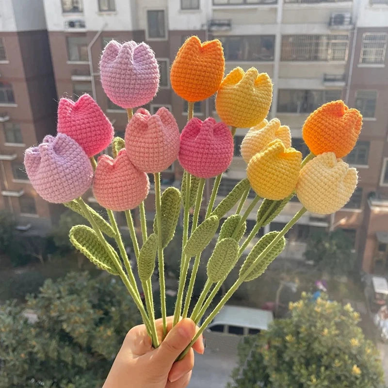 Handcrafted Crochet Tulip Flower - Artificial Woven Tulip for Home Decoration, Weddings & Mother's Day Gifts