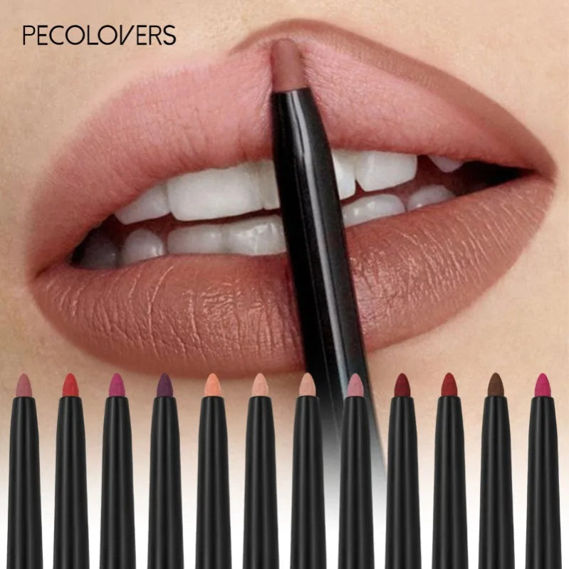 Waterproof Matte Lip Liner Pencil - Long-Lasting Non-Stick Moisturizing Lip Contour in 12 Colors