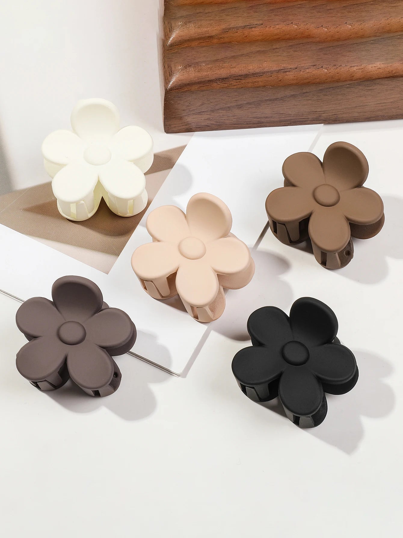5-Piece Small Flower Hair Claw Clips Set - Matte Rectangle Jaw Clips & Semicircle Barrettes for Thin Hair