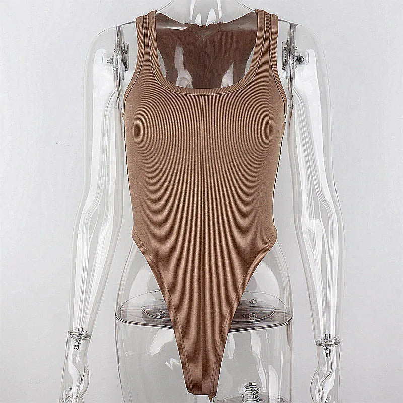 Women's Sexy Off Shoulder Halter Bodysuit - Sleeveless Bodycon Knit Top