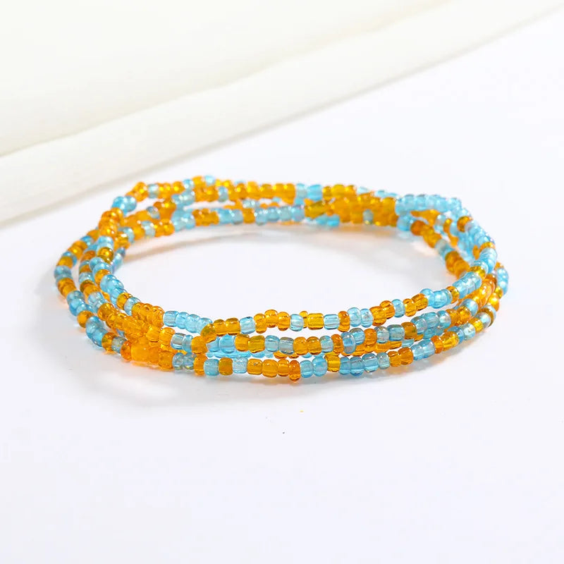 Women's Hand Beaded Glass Body Chain - Elastic Waist Belly Chain Jewelry