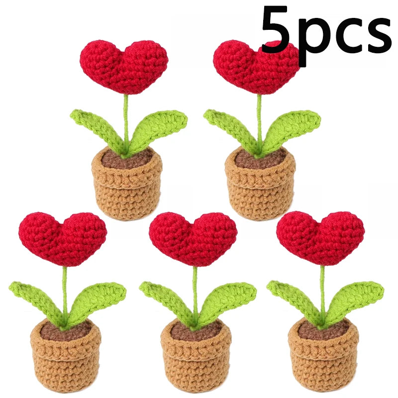 Heart-Shaped Knitted Flower Pot | Romantic Valentine's Day &amp; Engagement Gift, Anniversary