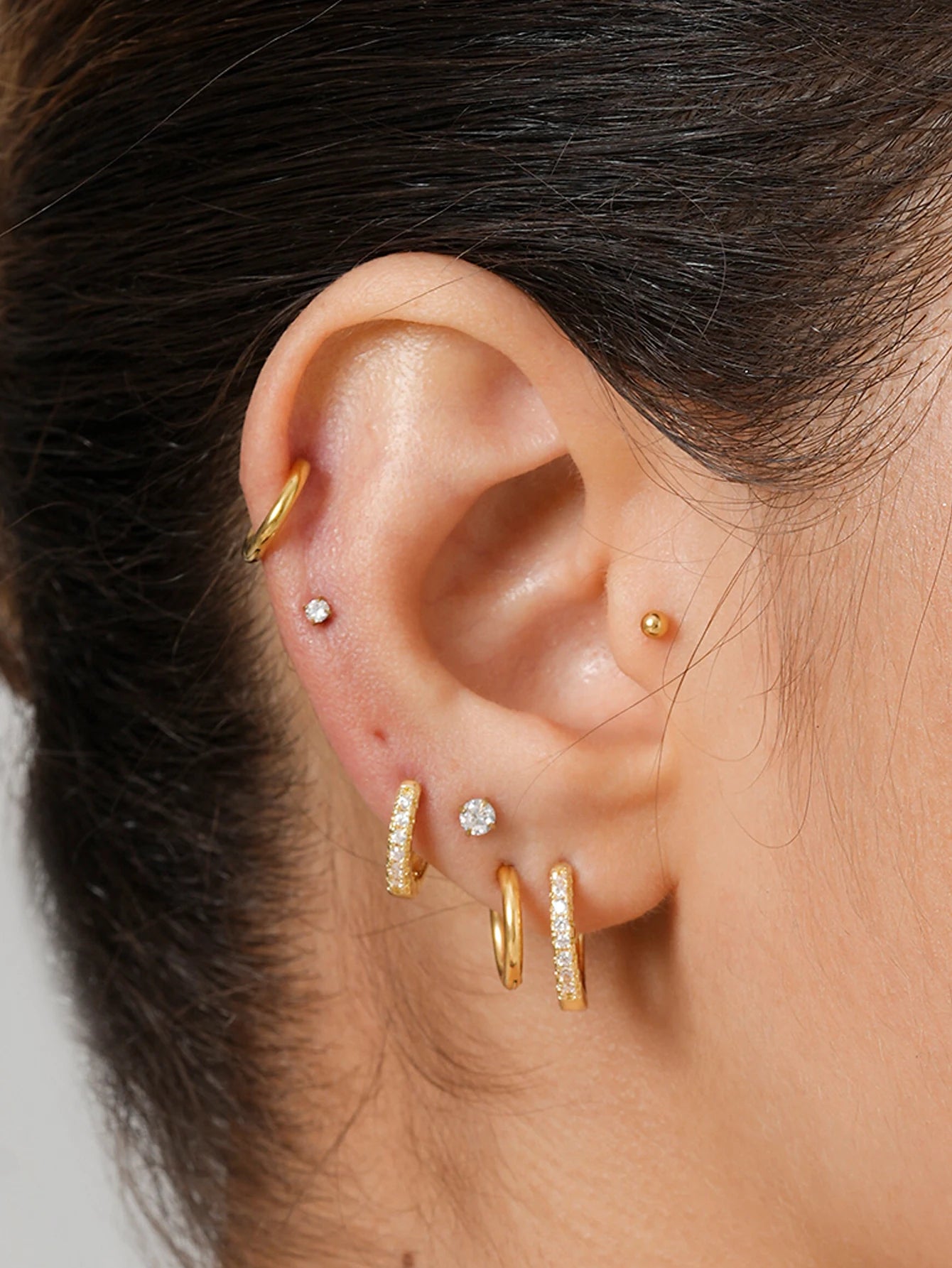 10 Pairs Tiny Gold Hoop Earrings Set - 18K Gold Plated Stainless Steel Studs for Multiple Piercings