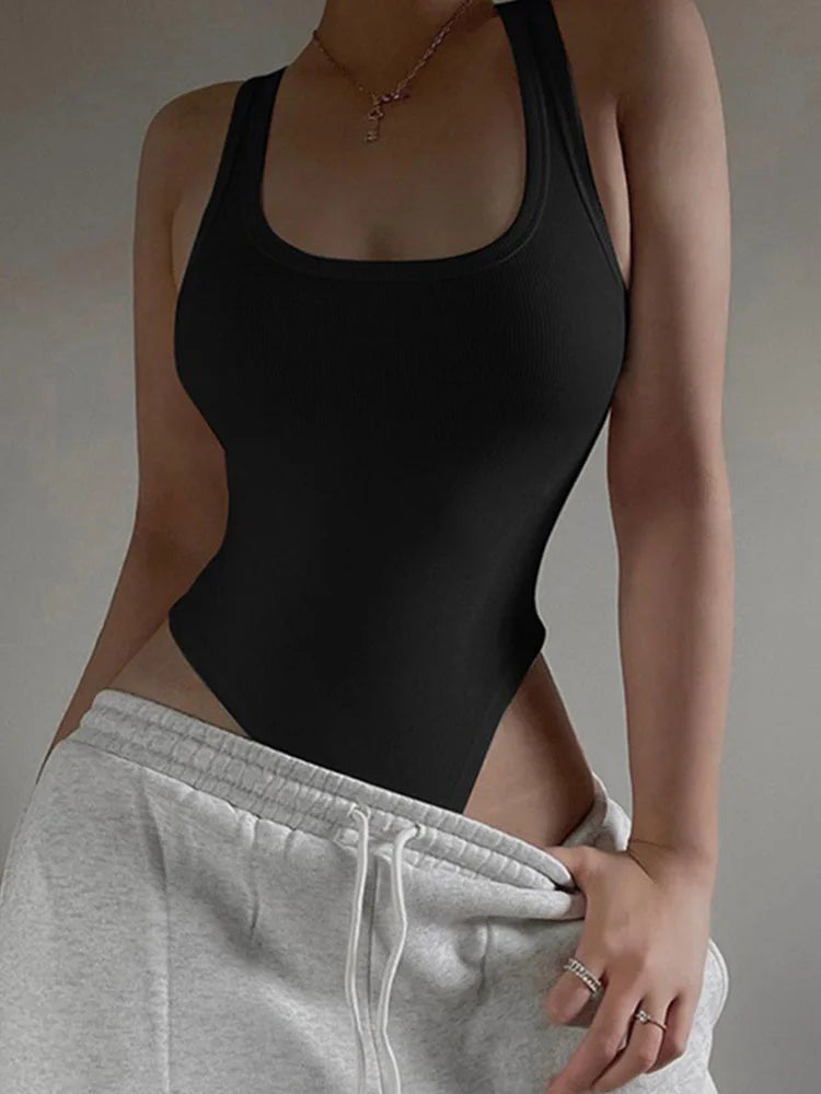 Women's Sexy Off Shoulder Halter Bodysuit - Sleeveless Bodycon Knit Top