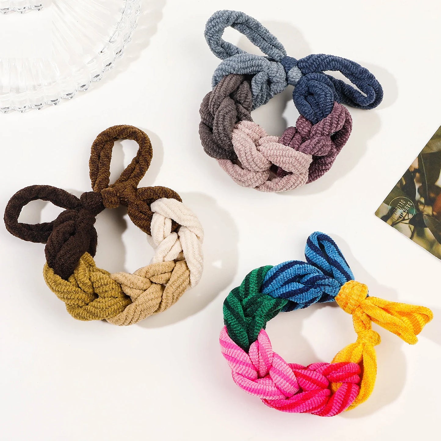Colorful Bow Hair Ties Set - Hand-Woven Elastic Scrunchies - Fashion Ponytail Holders for Women
