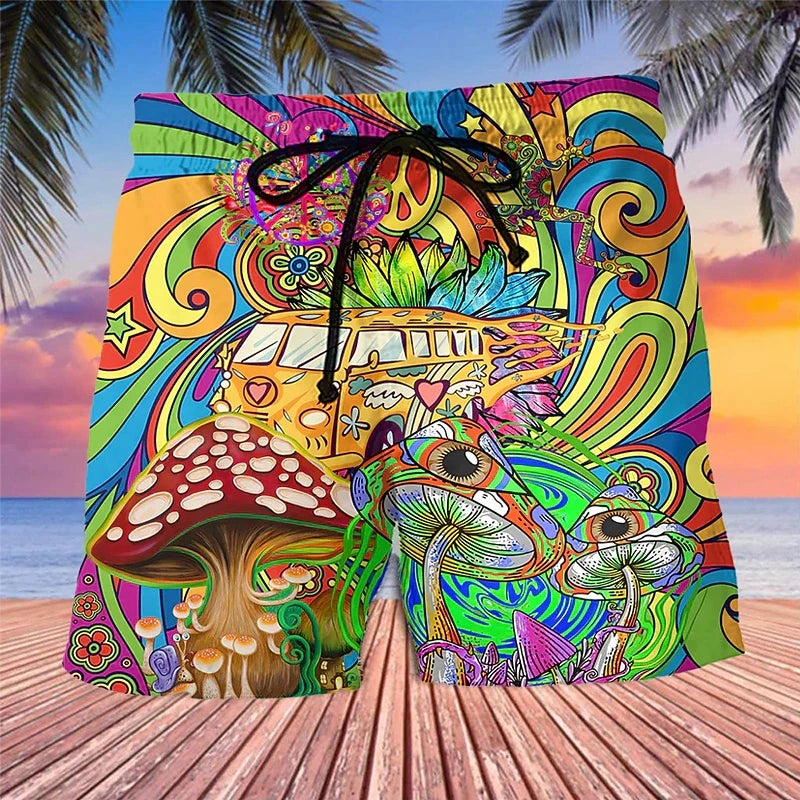 Psychedelic Mushroom Beach Shorts | Men's Vacation Trunks