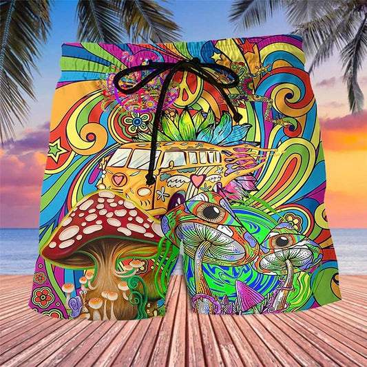 Psychedelic Mushroom Beach Shorts | Men's Vacation Trunks