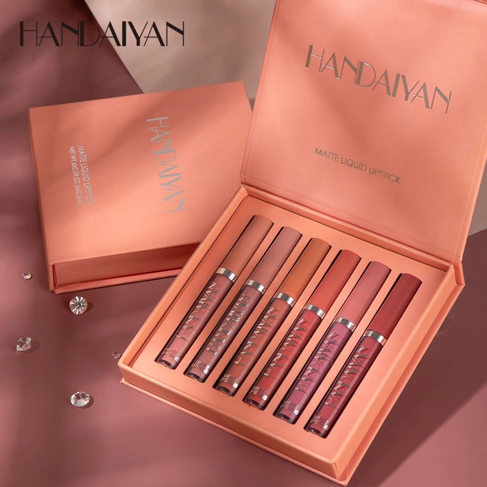 HANDAIYAN 6-Piece Non-Stick Liquid Lipstick Set - Long-Lasting Matte Finish Lip Gloss Gift Box Collectionple