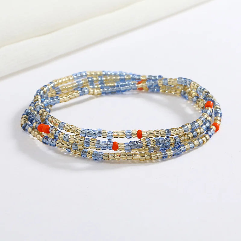 Women's Hand Beaded Glass Body Chain - Elastic Waist Belly Chain Jewelry