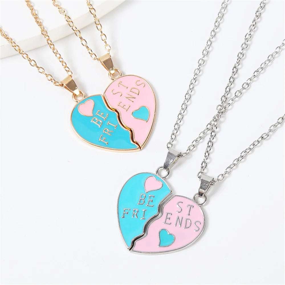 Fashion Best Friends Honey Love Couple Pendant Necklace Set - Broken Heart BFF Friendship Jewelry Gift (2 Pcs)