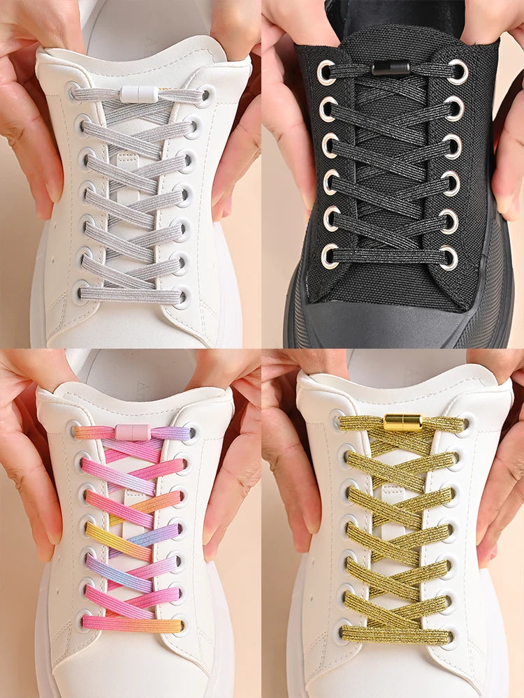 No Tie Elastic Shoe Laces with Colorful Buckle - Pearl Light Fashion Shoelaces