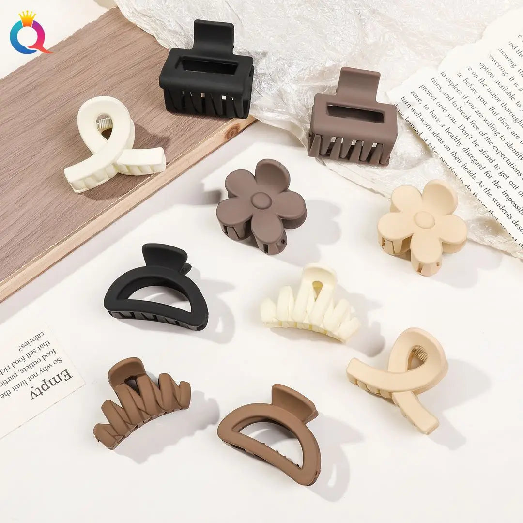 5-Piece Small Flower Hair Claw Clips Set - Matte Rectangle Jaw Clips & Semicircle Barrettes for Thin Hair