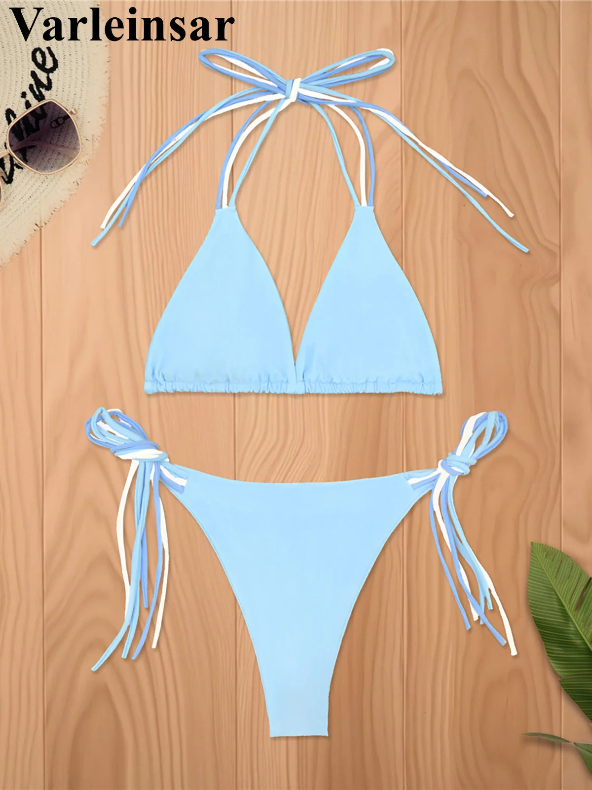 S - XL Colorful Strappy Halter Bikini Women Swimwear Two-Piece Set