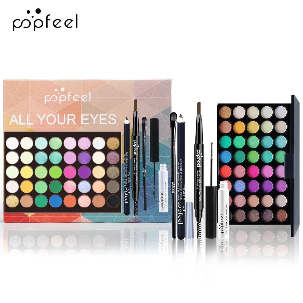 Complete Eye Makeup Set - Eyeshadow Palette, Eyeliner, Mascara & Eyebrow Pencil Gift Box Collection