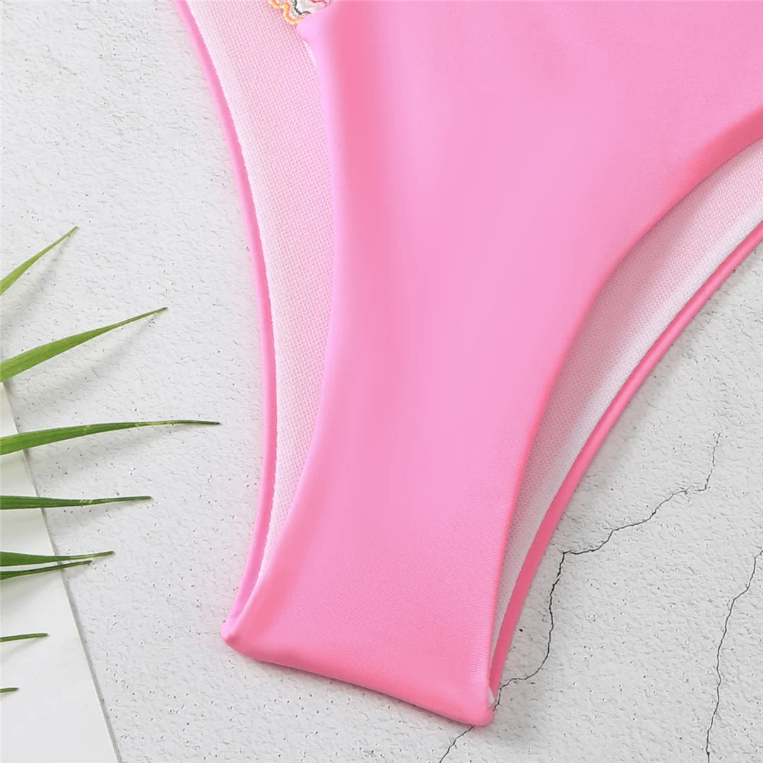 5-Color Splicing Halter V-Neck Bikini Set - Wire-Free Two-Piece Swimsuit (S-XL)