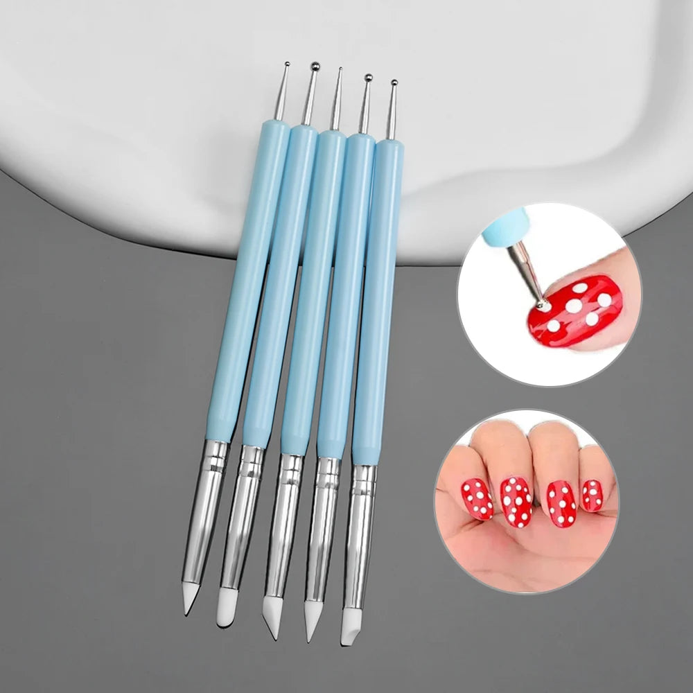 5Pcs Pink French Nail Art Liner Painting Brush Set - Ultra-thin 7/10/12/15/20m Elongated Lines Drawing Pen DIY Manicure
