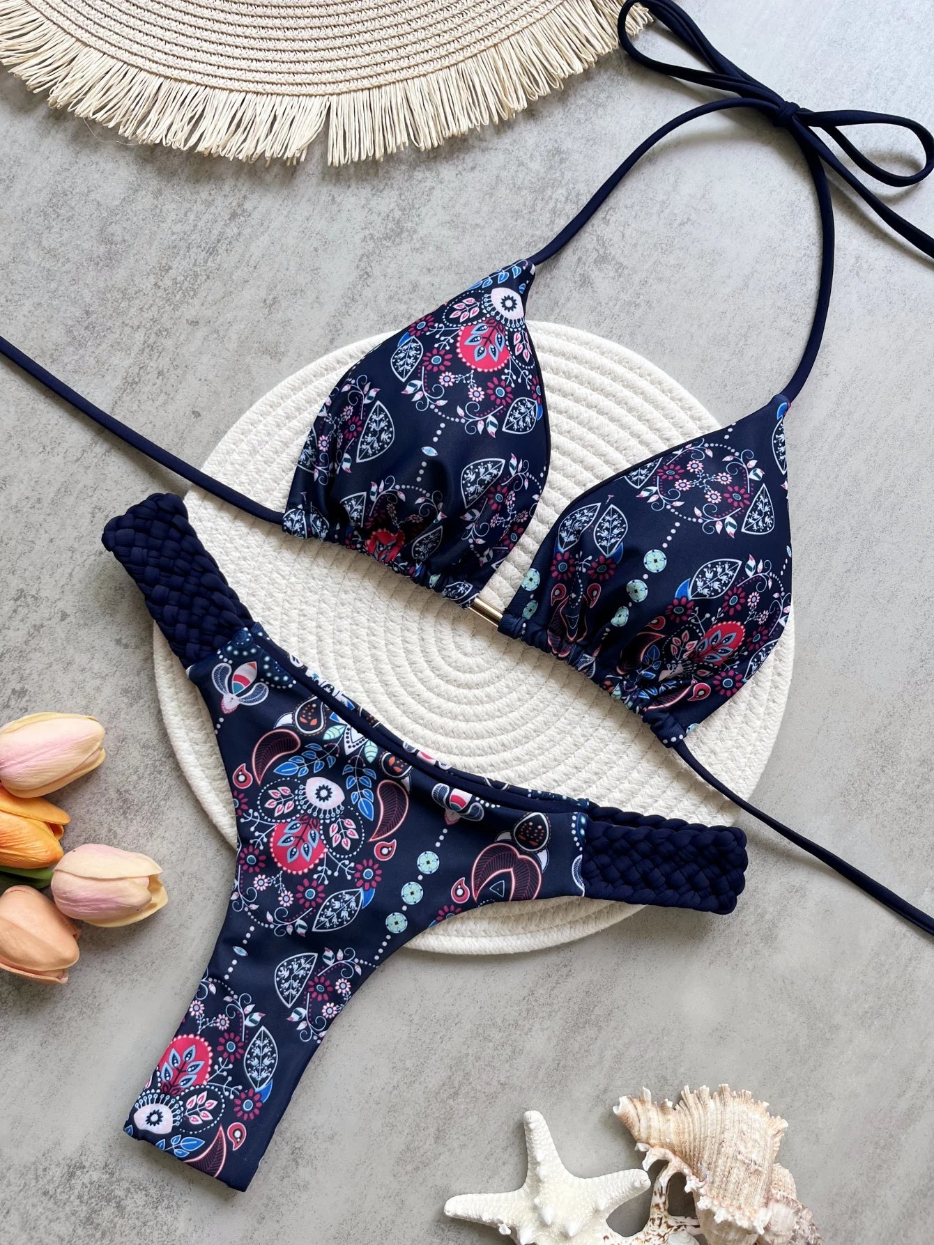 Print Halter Mini High Cut Bikini Women Two-Piece Swimwear Set