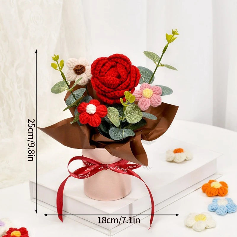 Crochet Rose Bouquet in Hugging Bucket | Perfect Gift for Teachers, Birthdays, Mother's Day & More