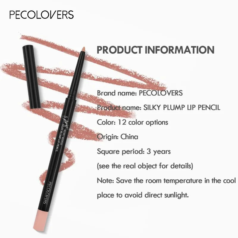 Waterproof Matte Lip Liner Pencil - Long-Lasting Non-Stick Moisturizing Lip Contour in 12 Colors