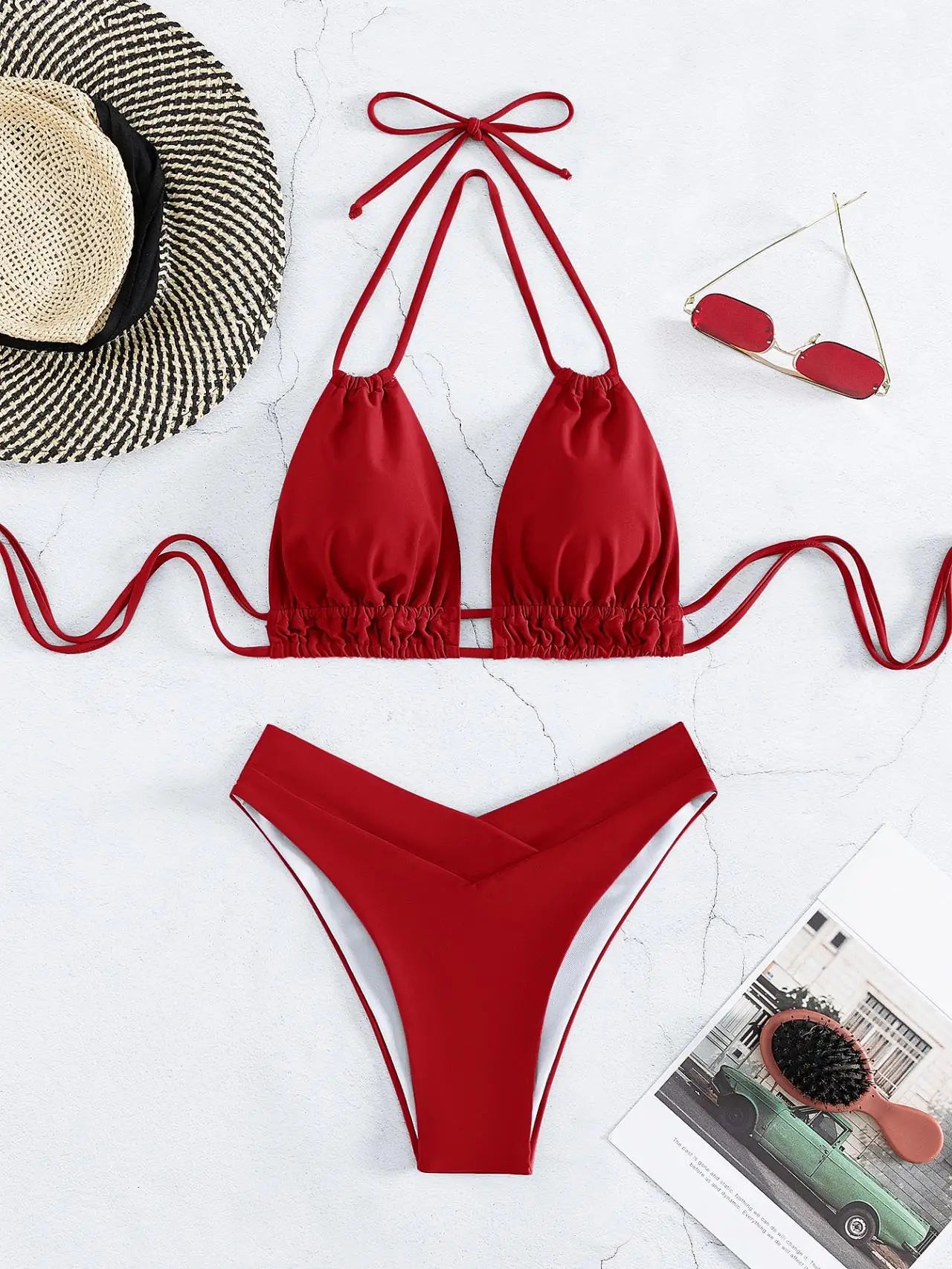 Nylon Solid Bikini Swimwear Sexy Fashion High Waist Two-Piece Swimsuit 2025 New Style
