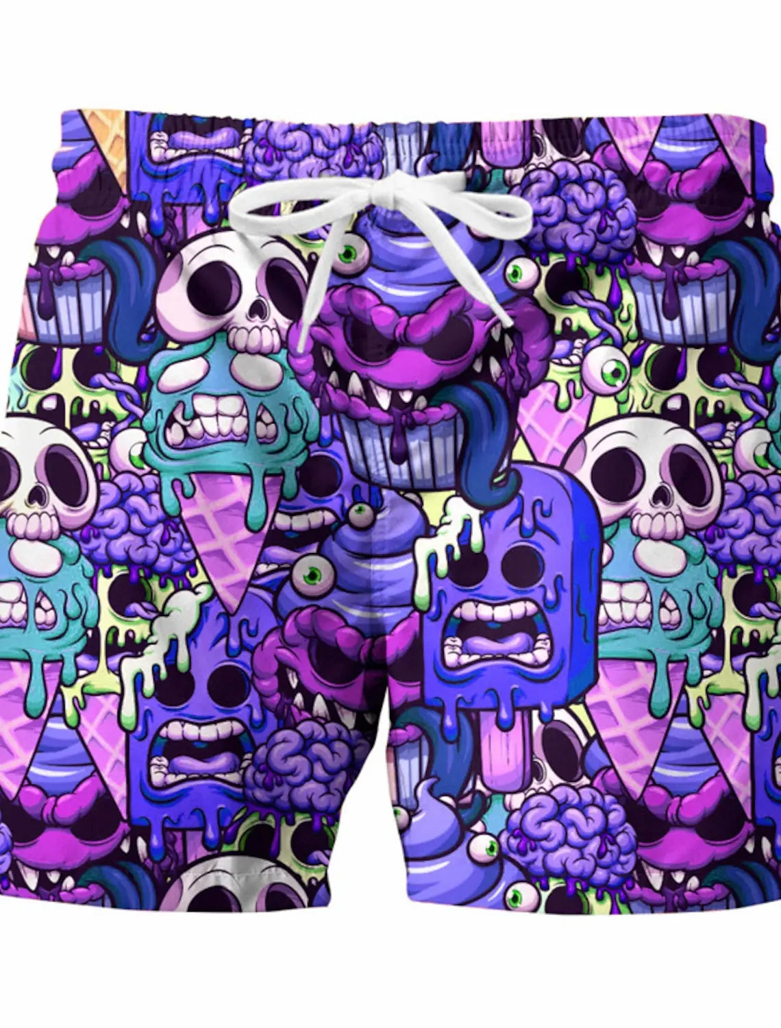 Men's Graphic Skull Swim Trunks - Quick Dry Beach Shorts with Elastic Waist