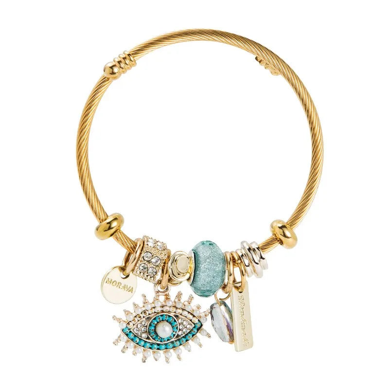 Personalized DIY Devil's Eye Crystal Pendant Gold Plated Bracelet - Fashion Internet Celebrity Charm Bracelet for Women