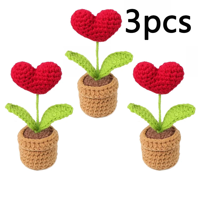 Heart-Shaped Knitted Flower Pot | Romantic Valentine's Day &amp; Engagement Gift, Anniversary