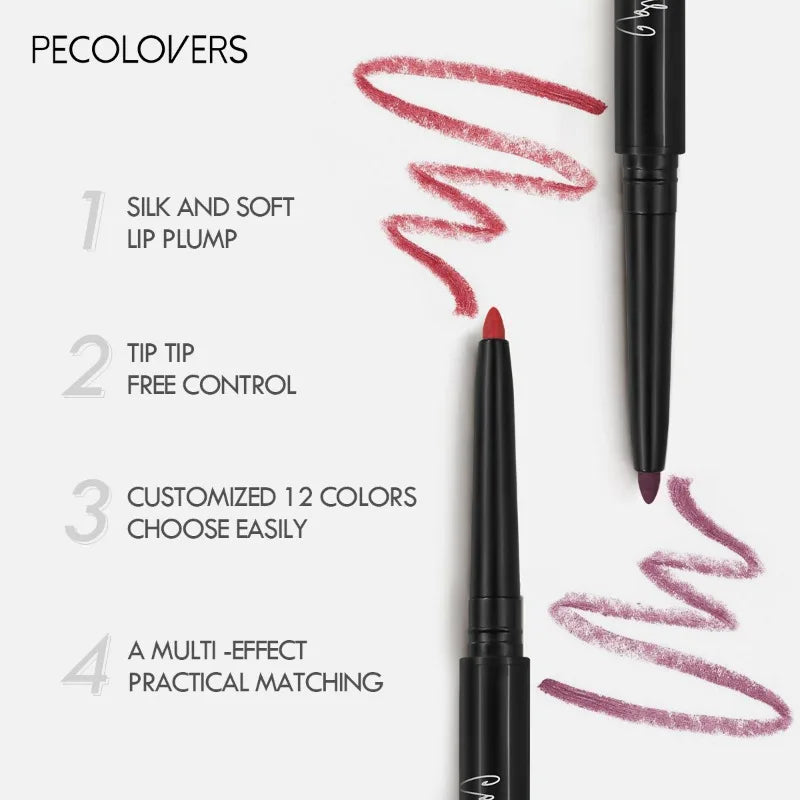 Waterproof Matte Lip Liner Pencil - Long-Lasting Non-Stick Moisturizing Lip Contour in 12 Colors