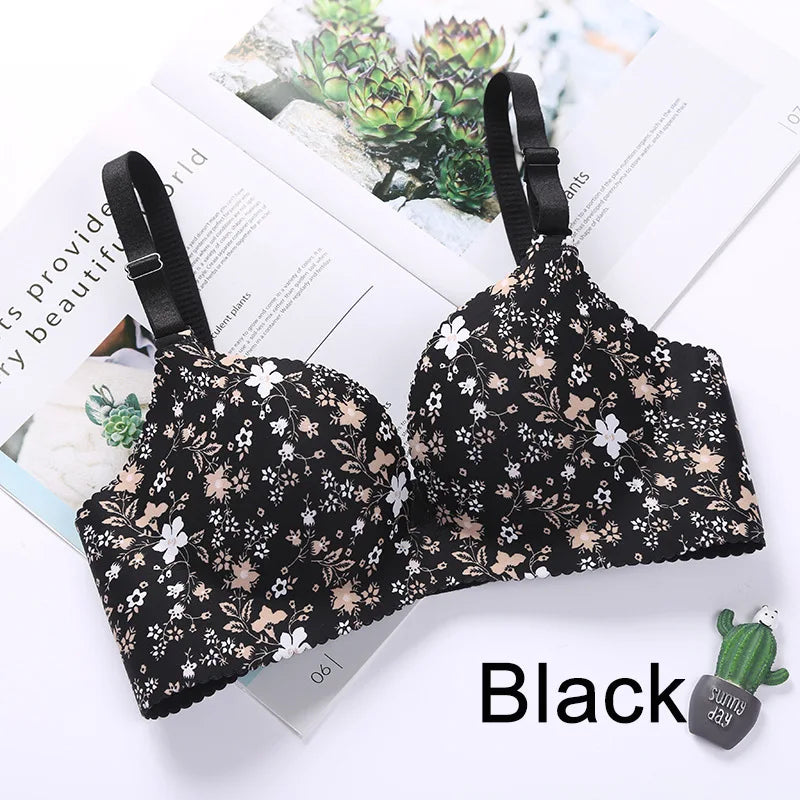 Women's Floral Seamless Push-Up Bra - Wire-Free Nursing Bra with Adjustable Straps | Comfortable Lingerie