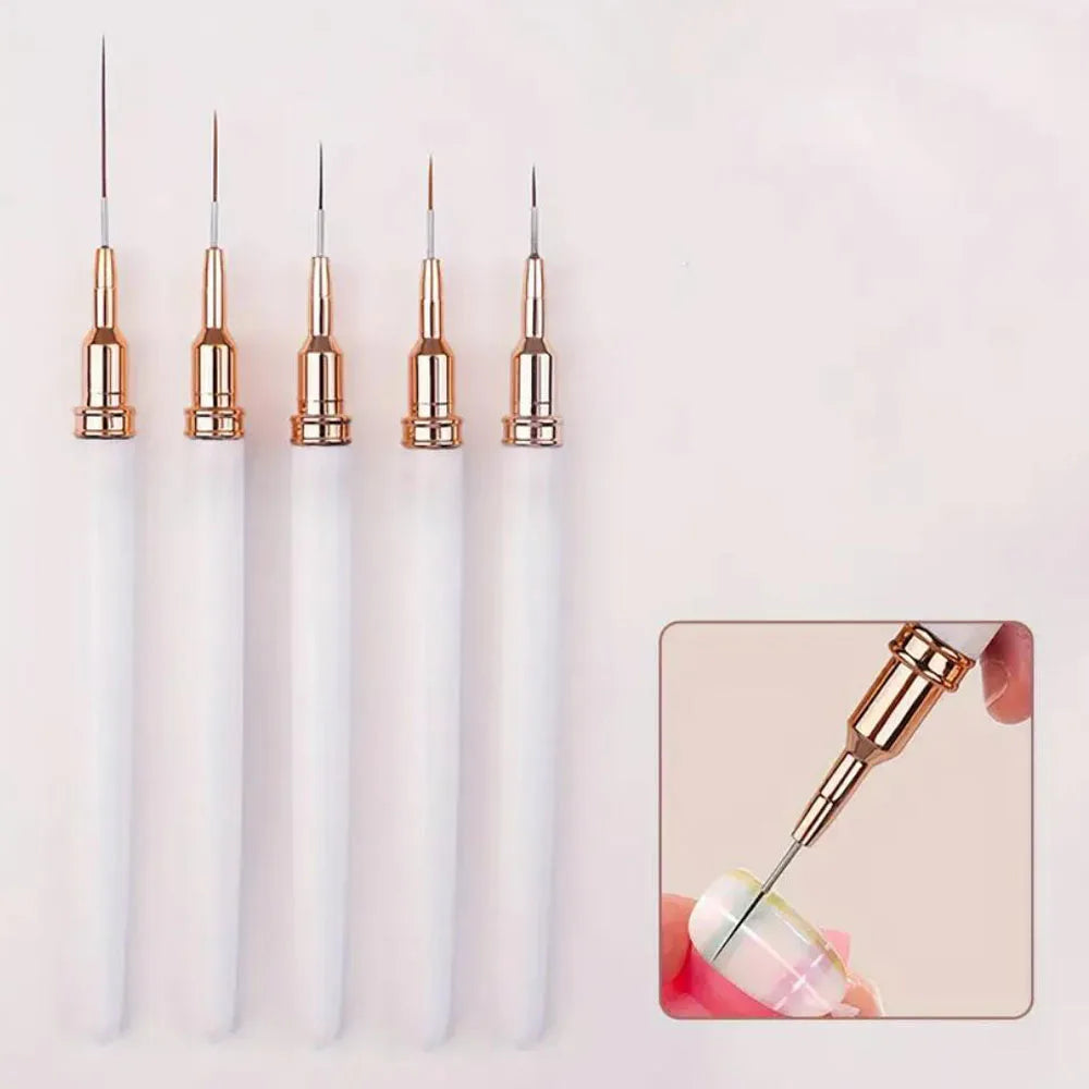5Pcs Pink French Nail Art Liner Painting Brush Set - Ultra-thin 7/10/12/15/20m Elongated Lines Drawing Pen DIY Manicure