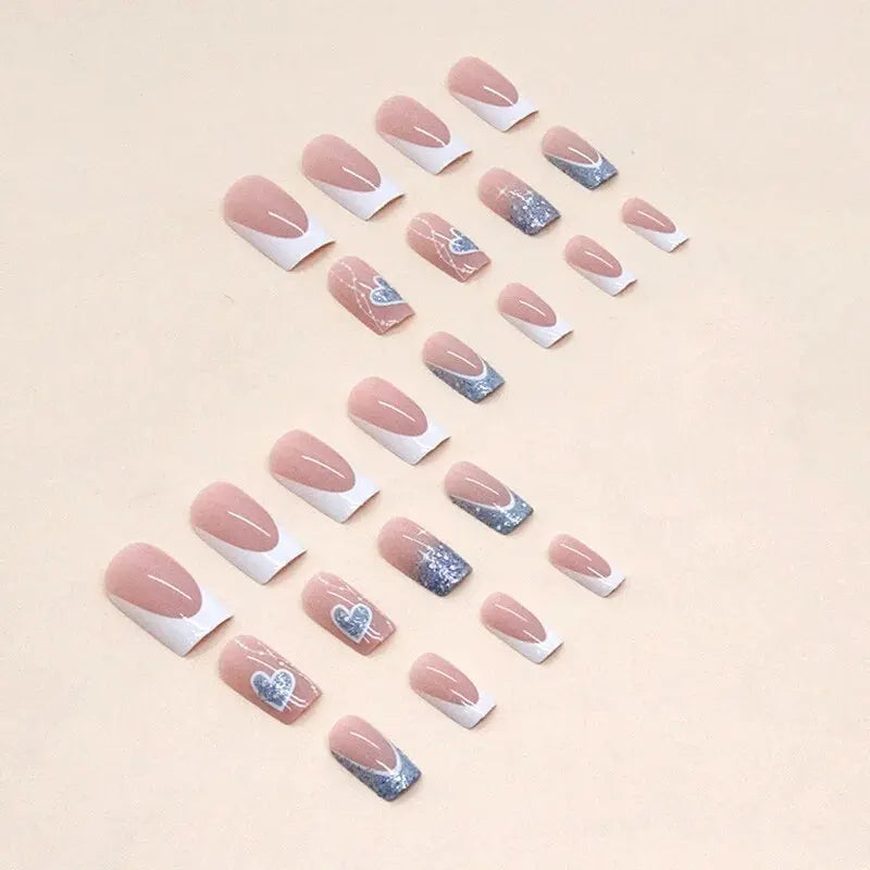 Complete 24-Piece Short French Pop Heart Nails Kit - Everything You Need!