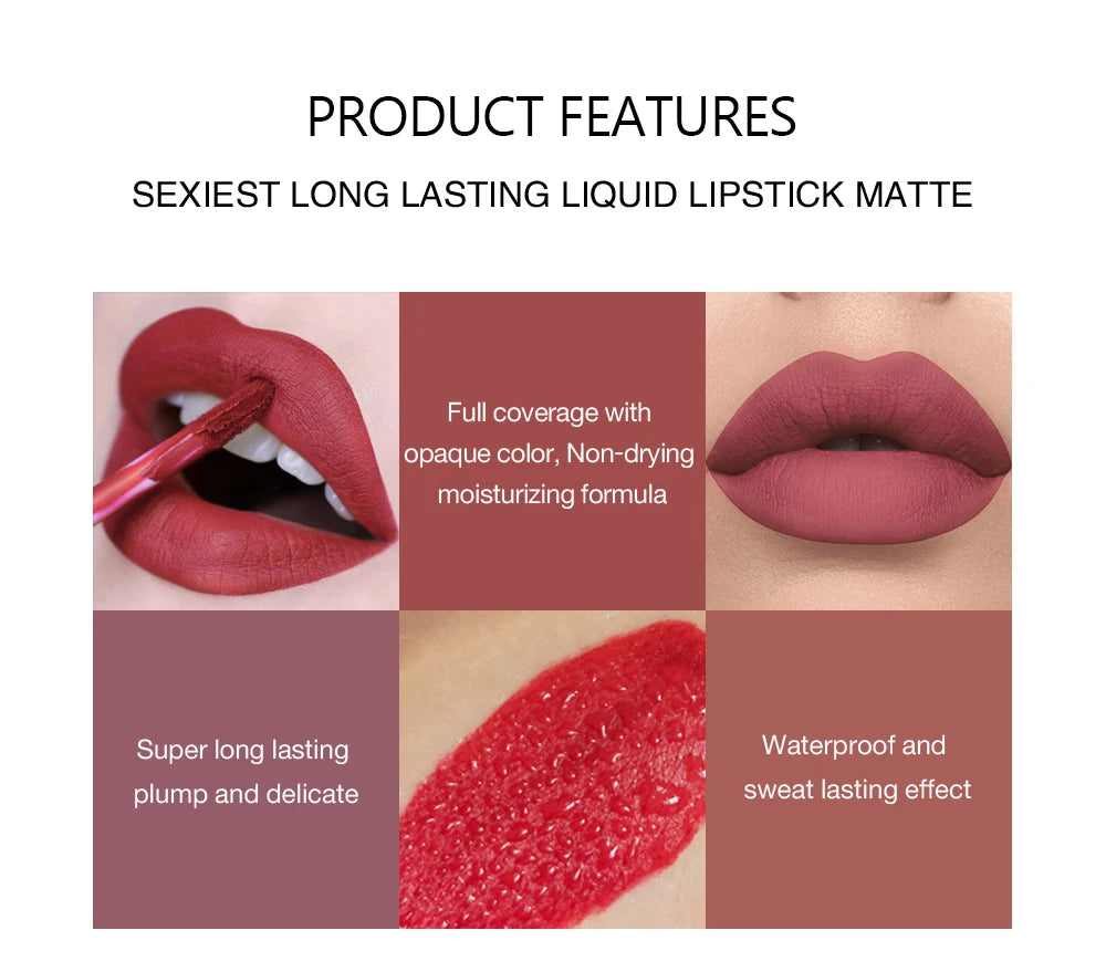 HANDAIYAN 6-Piece Non-Stick Liquid Lipstick Set - Long-Lasting Matte Finish Lip Gloss Gift Box Collectionple
