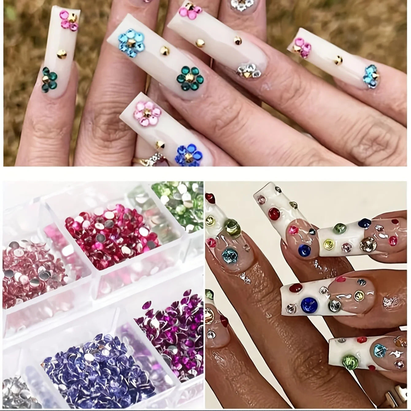 12-Grid Shimmering Crystal Nail Art Rhinestones - Multi-Use Flatback Gemstones for Nails, Shoes & Accessories