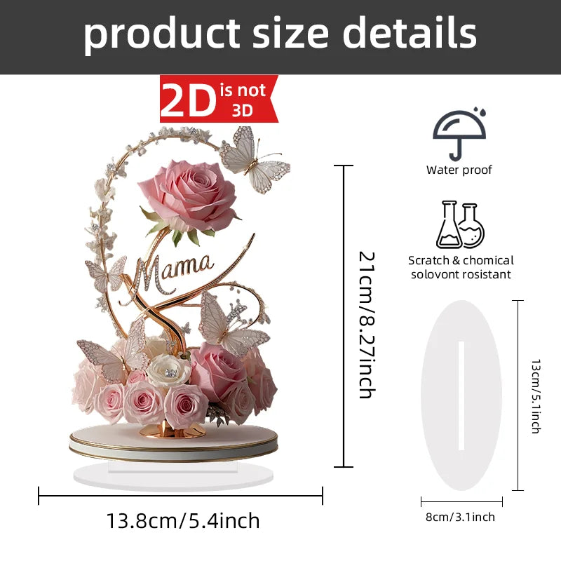 8-Inch Standing Acrylic Rose | Elegant "MOM" Gift for Mother's Day & Birthdays
