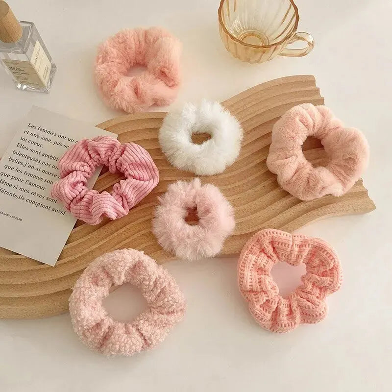 7 Piece Women's Plush Hair Scrunchies Set - Solid Color Cotton Blend Ponytail Holders & Hair Ties