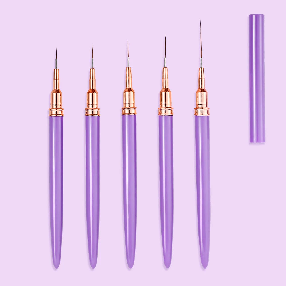 5Pcs Pink French Nail Art Liner Painting Brush Set - Ultra-thin 7/10/12/15/20m Elongated Lines Drawing Pen DIY Manicure