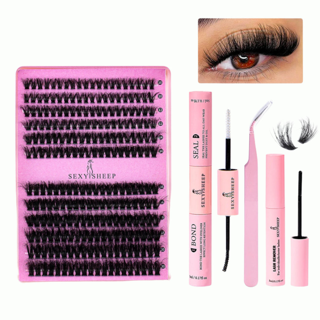 240-Piece DIY Lash Extension Kit - Individual Thick Fluffy Lashes with Bond, Seal, Remover & Applicator Tool