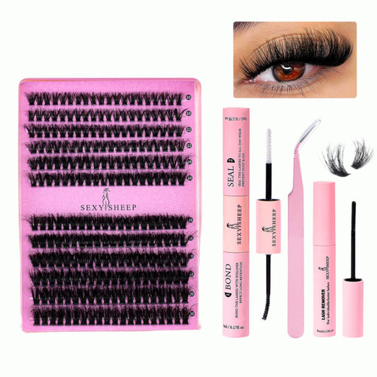 240-Piece DIY Lash Extension Kit - Individual Thick Fluffy Lashes with Bond, Seal, Remover & Applicator Tool