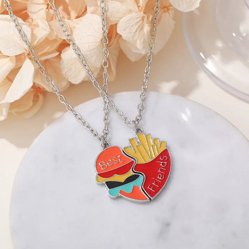 Fashion Best Friends Honey Love Couple Pendant Necklace Set - Broken Heart BFF Friendship Jewelry Gift (2 Pcs)