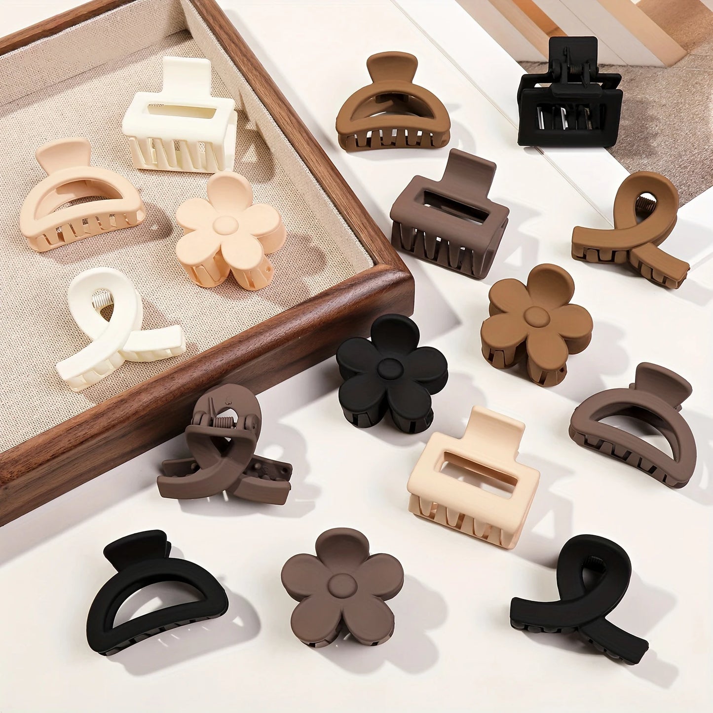 5-Piece Small Flower Hair Claw Clips Set - Matte Rectangle Jaw Clips & Semicircle Barrettes for Thin Hair