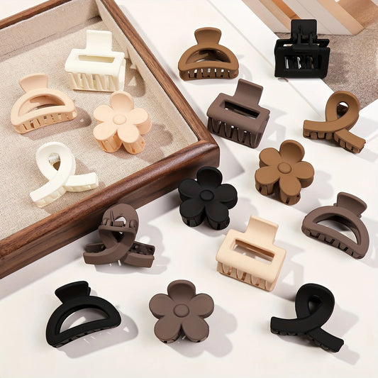 5-Piece Small Flower Hair Claw Clips Set - Matte Rectangle Jaw Clips & Semicircle Barrettes for Thin Hair