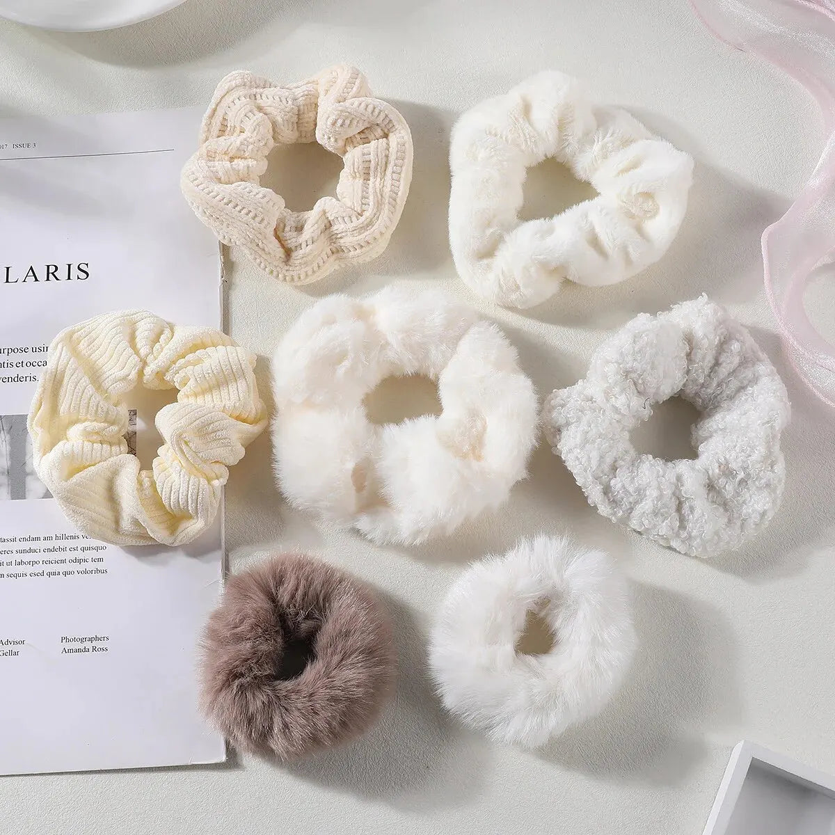 7 Piece Women's Plush Hair Scrunchies Set - Solid Color Cotton Blend Ponytail Holders & Hair Ties