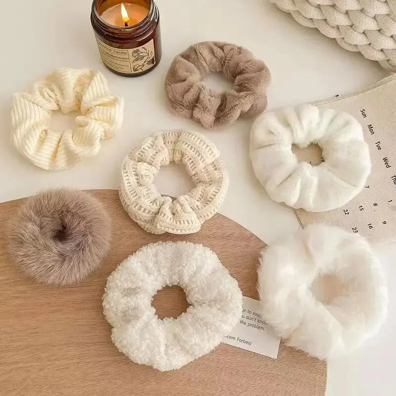 7 Piece Women's Plush Hair Scrunchies Set - Solid Color Cotton Blend Ponytail Holders & Hair Ties