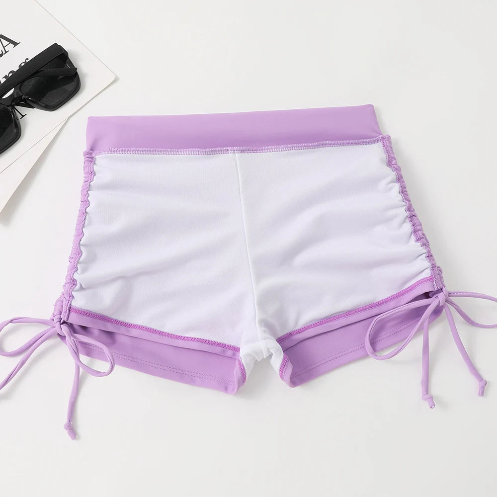 Drawstring Front Shorts Bikinis 2025 High Waist Swimsuit Women Swimwear Two-Piece Set