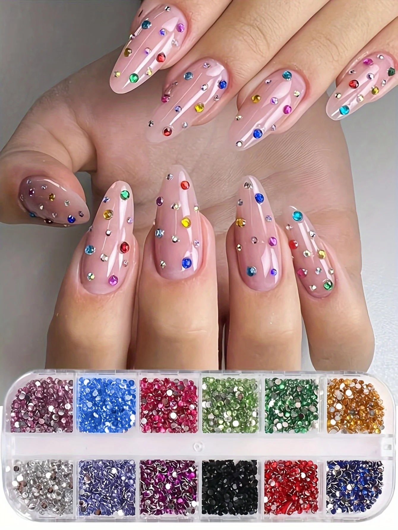12-Grid Shimmering Crystal Nail Art Rhinestones - Multi-Use Flatback Gemstones for Nails, Shoes & Accessories