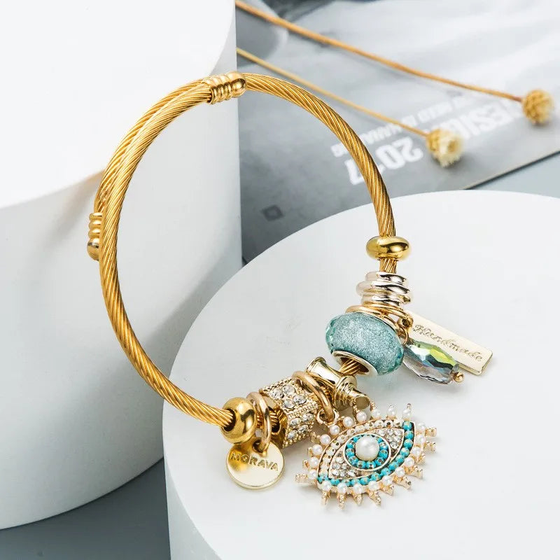 Personalized DIY Devil's Eye Crystal Pendant Gold Plated Bracelet - Fashion Internet Celebrity Charm Bracelet for Women
