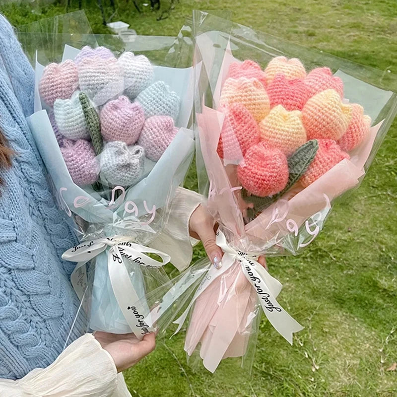 Handcrafted Crochet Tulip Flower - Artificial Woven Tulip for Home Decoration, Weddings & Mother's Day Gifts