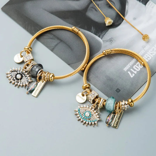 Personalized DIY Devil's Eye Crystal Pendant Gold Plated Bracelet - Fashion Internet Celebrity Charm Bracelet for Women